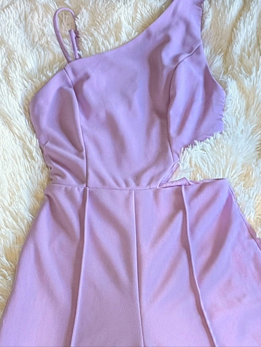 Lilac One-Shoulder/Assymetrical Strap Cutout Jumpsuit XS - Picture 2 of 10